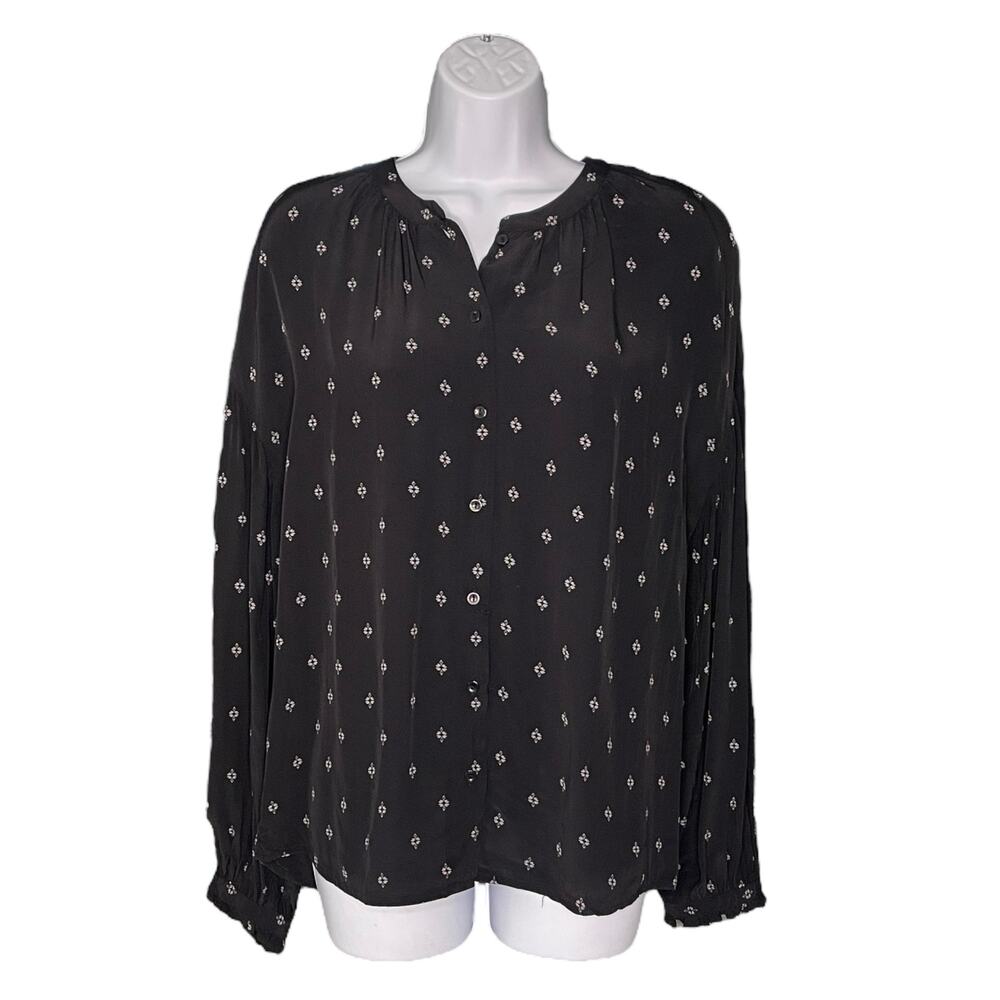 Something Navy Blouse Rayon Button Down Black Flo… - image 4